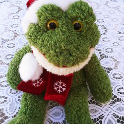 Vintage Russ Freddy Frog Stuffed Animal with Santa Hat - 

