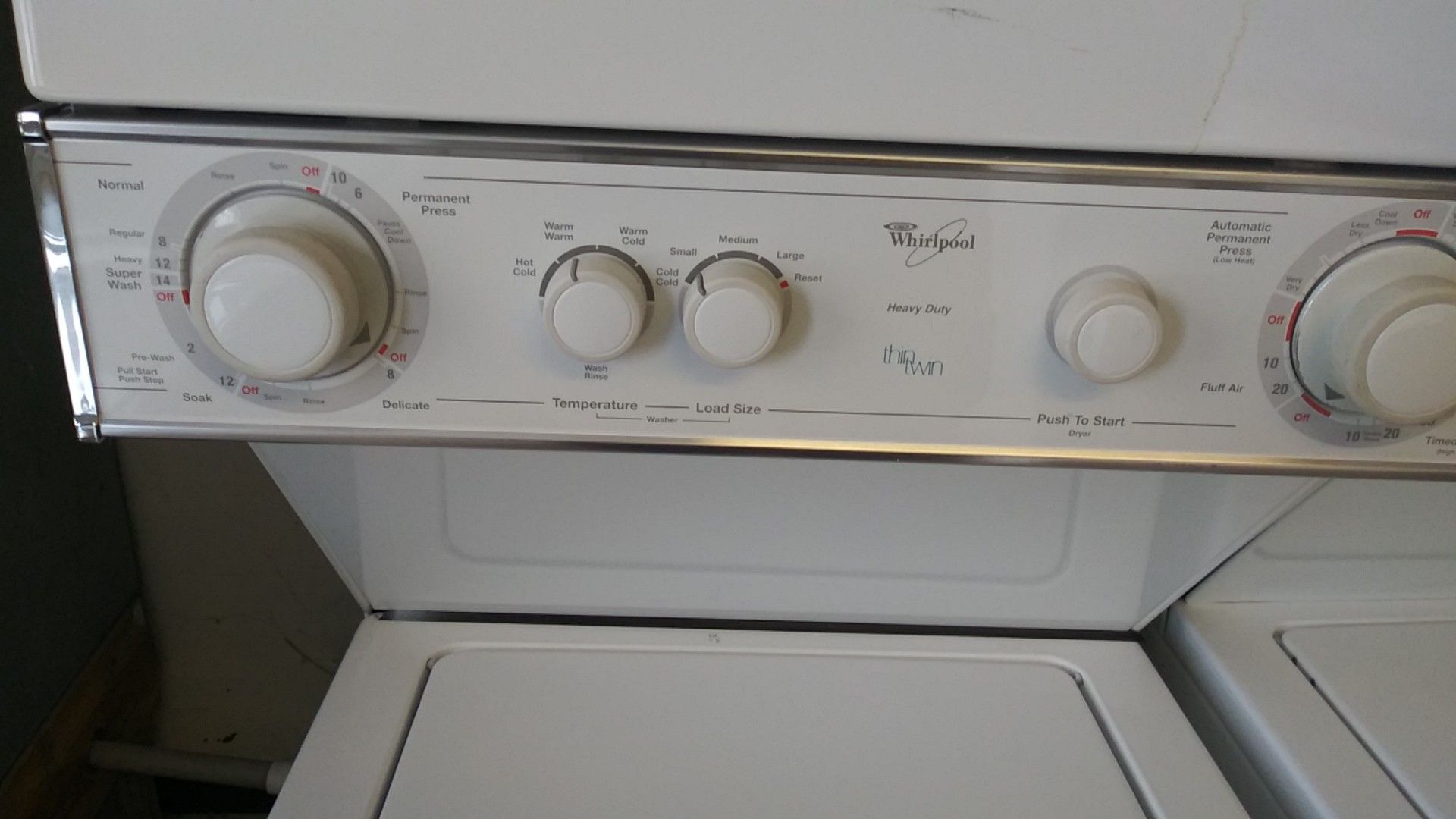 Whirlpool Stackable washer and gas dryer