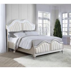 New Luxury Silver Oak Bed With LED Lights.  Chenille Fabric Tufted Headboard.  Free Delivery!