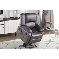 Bronzing Fabric Power Lift Recliner Chair with Heat & Massage – Pillow Armrests & Side Pocket