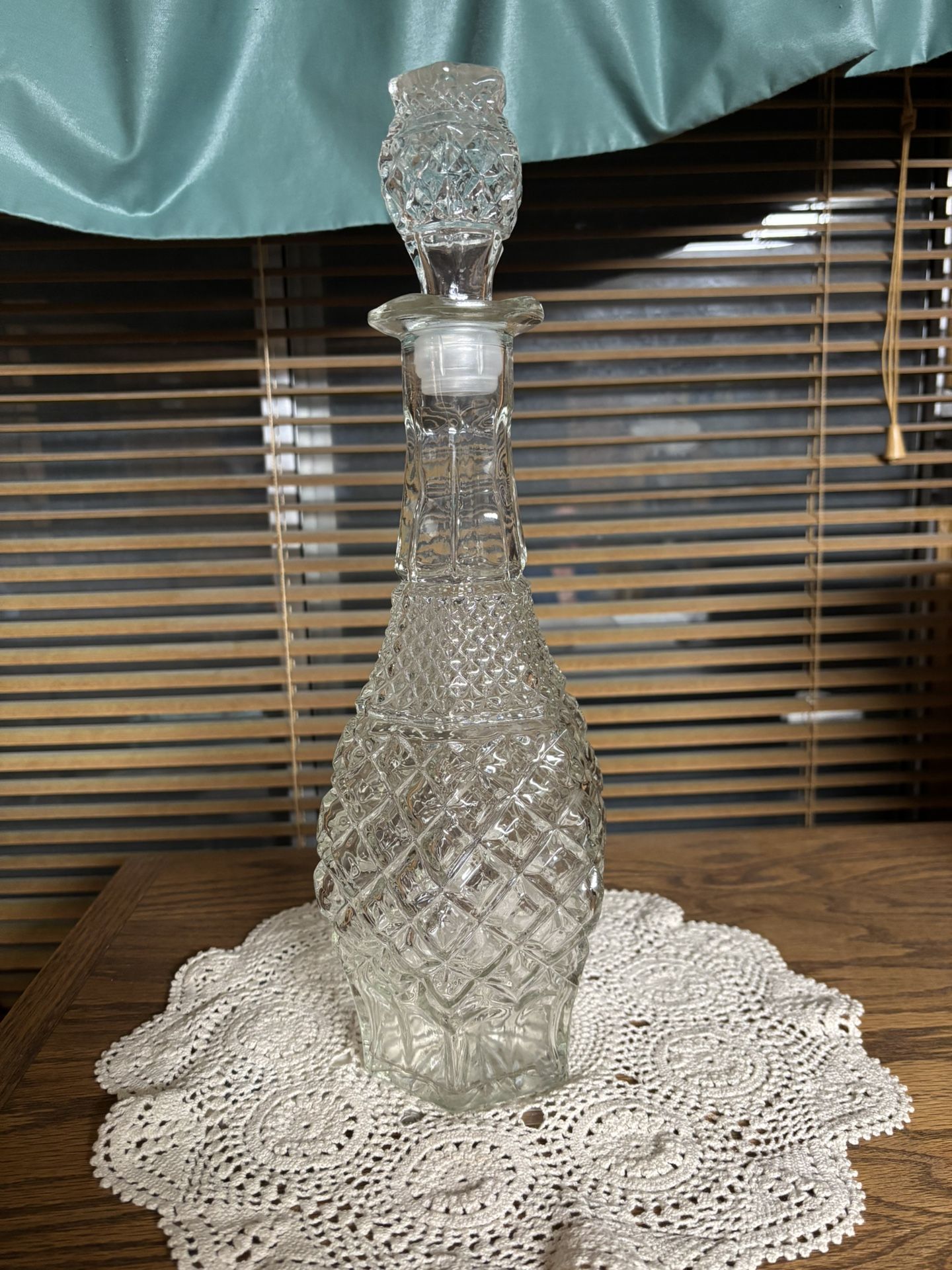 Vintage Anchor Hocking Wexford Glass Decanter with a Press Diamond Waffle Design 1967