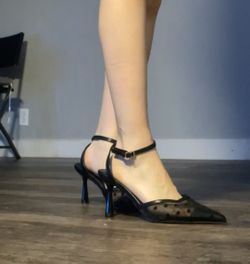 Heart Mesh Black Heels