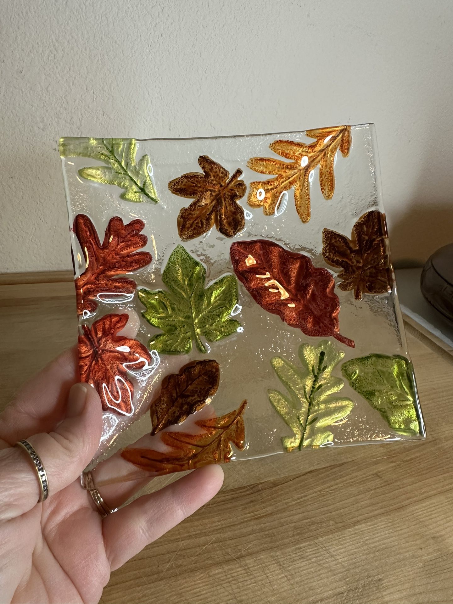 Vintage Fused Glass Art Fall Leaves 6” Plate
