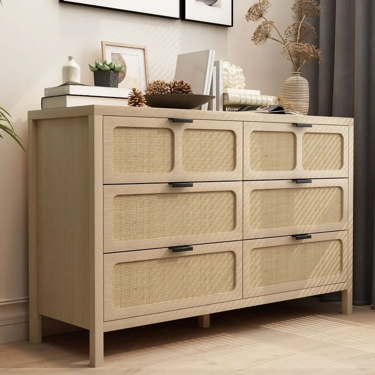 Wooden Rattan Woven Dresser