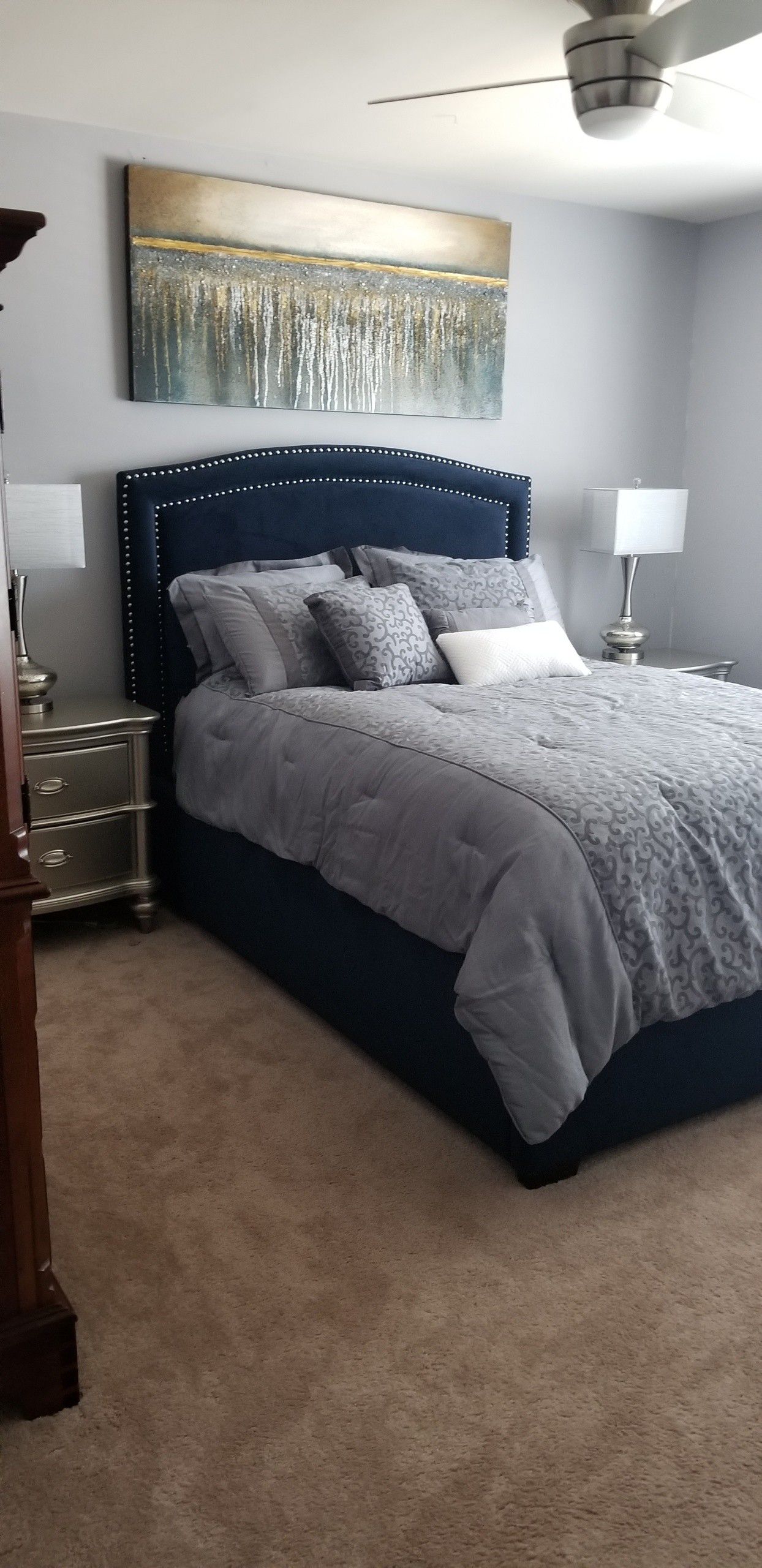 Blue Bed Frame. Like New. Used in guest room.