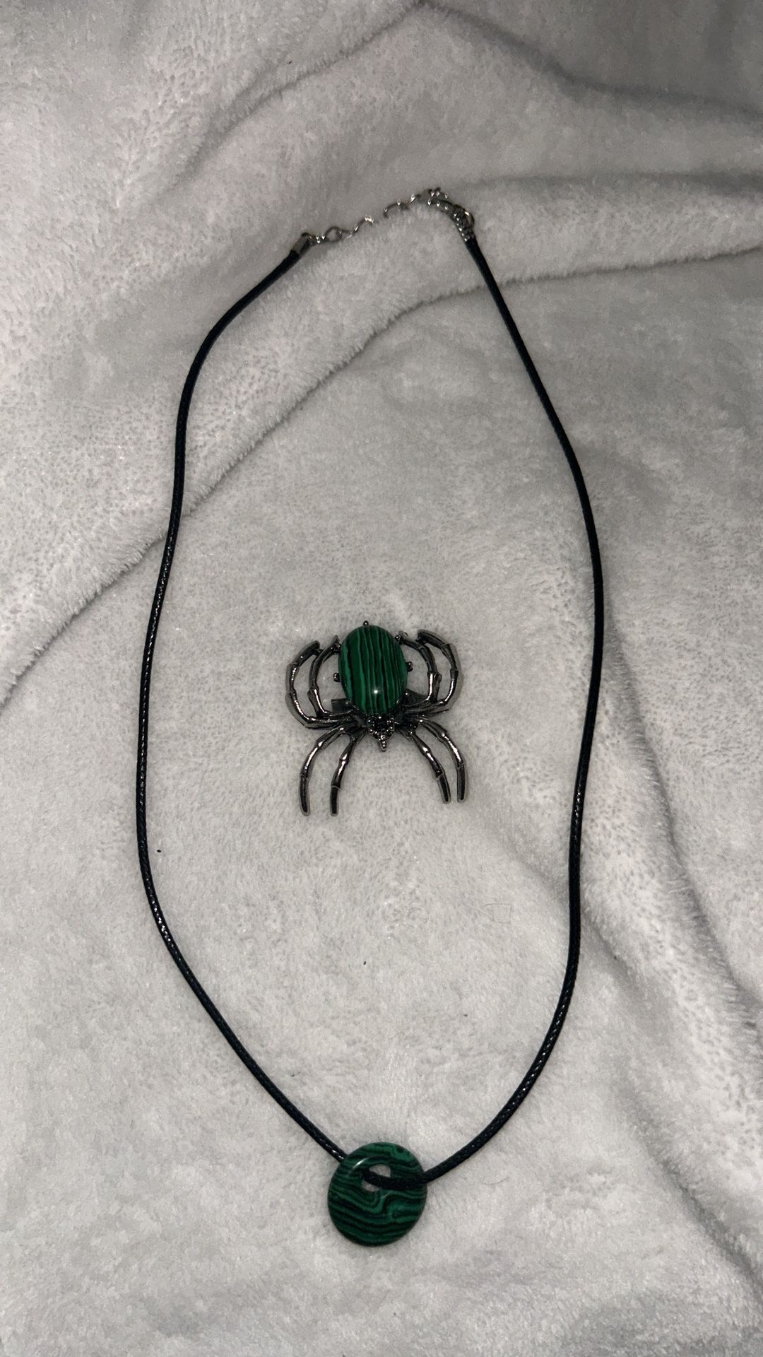 Malachite Spider Pin And Necklace