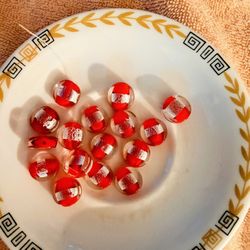 Glass beads 21 Clear Red & Silver 