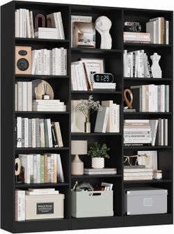Triple Wide Bookshelf, 6 Tier Large Bookshelf, Bookcase with 17 Open Display Shelves, 74'' Tall Bookcases and Bookshelves for Living Room, Home Office