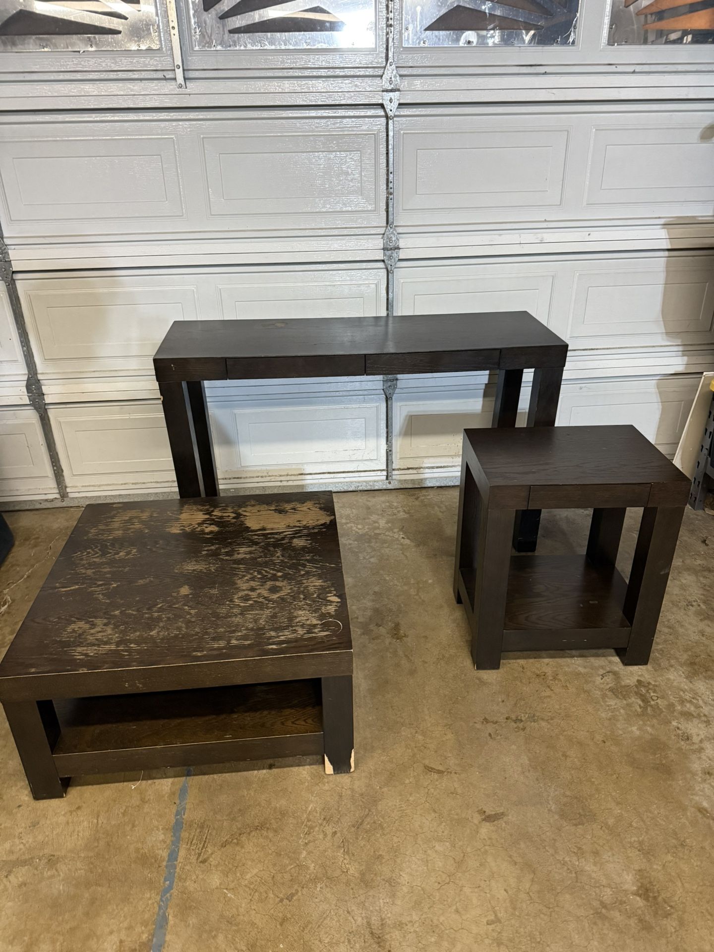 Set of Espresso West Elm Tables: Coffee, Console, Side Table