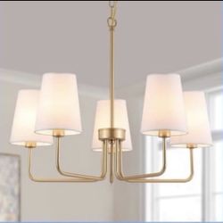 AMZASA Farmhouse Chandelier, 5-Lights Visual Comfort Gold Light, Muted Gold w..