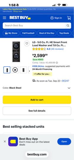 LG 5.0 Cu. Ft. HE Smart Front Load Washer and Dryer
