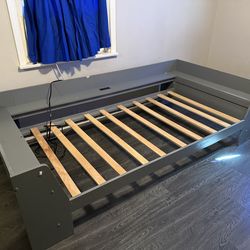 Gray twin bed frame