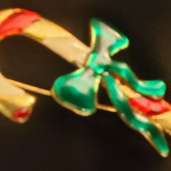 Vtg.Costume Jewelry Christmas Candy Cane Brooch Pin