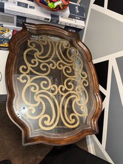 Wood and Glass Coffee Table with Scroll Design