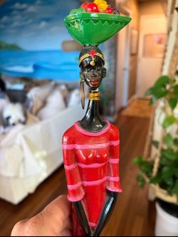 African Woman Figurine with Fruit Bowl