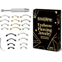 HaiolorPro Eyebrow Piercing Jewelry 22-Piece Set