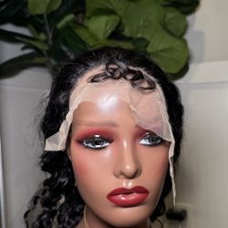 True 13x4 Lace Front human hair  deep wave Wig 18 inch  