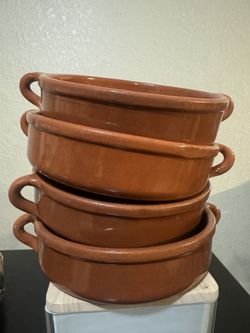 Set of 4 Rustic Glazed Terracotta Soup/Tapas Bowls (Cazuelas)