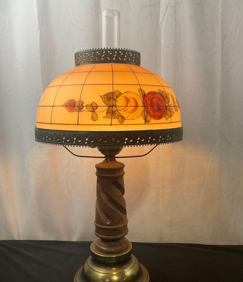 Vintage Floral Hurricane Style Lamp 