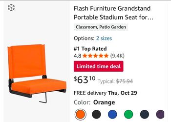 Flash Furniture Portable Stadium Seat Orange