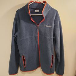 Columbia Mens Fleece Jacket Blue/Green Red Zipper Pockets-Neck Size Large