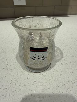 Yankee candle Christmas snowman and Christmas tree crackle glass votive holder-3.5 Inches