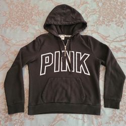 Victoria's Secret PINK Quarter Zip Pullover Hoodie Black White Size Medium