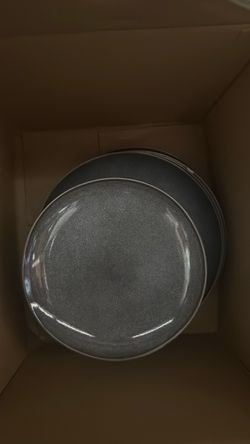 Gray Glazed Ceramic Dinner Plates Set