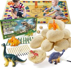Brand: Joyvalley Store Stuffed Easter Eggs Basket Stuffers - 12 Dinosaur Toys Easter Gifts for Kids Dino Fossil Eggs Dig Excavation Kit w Play Mat Chr