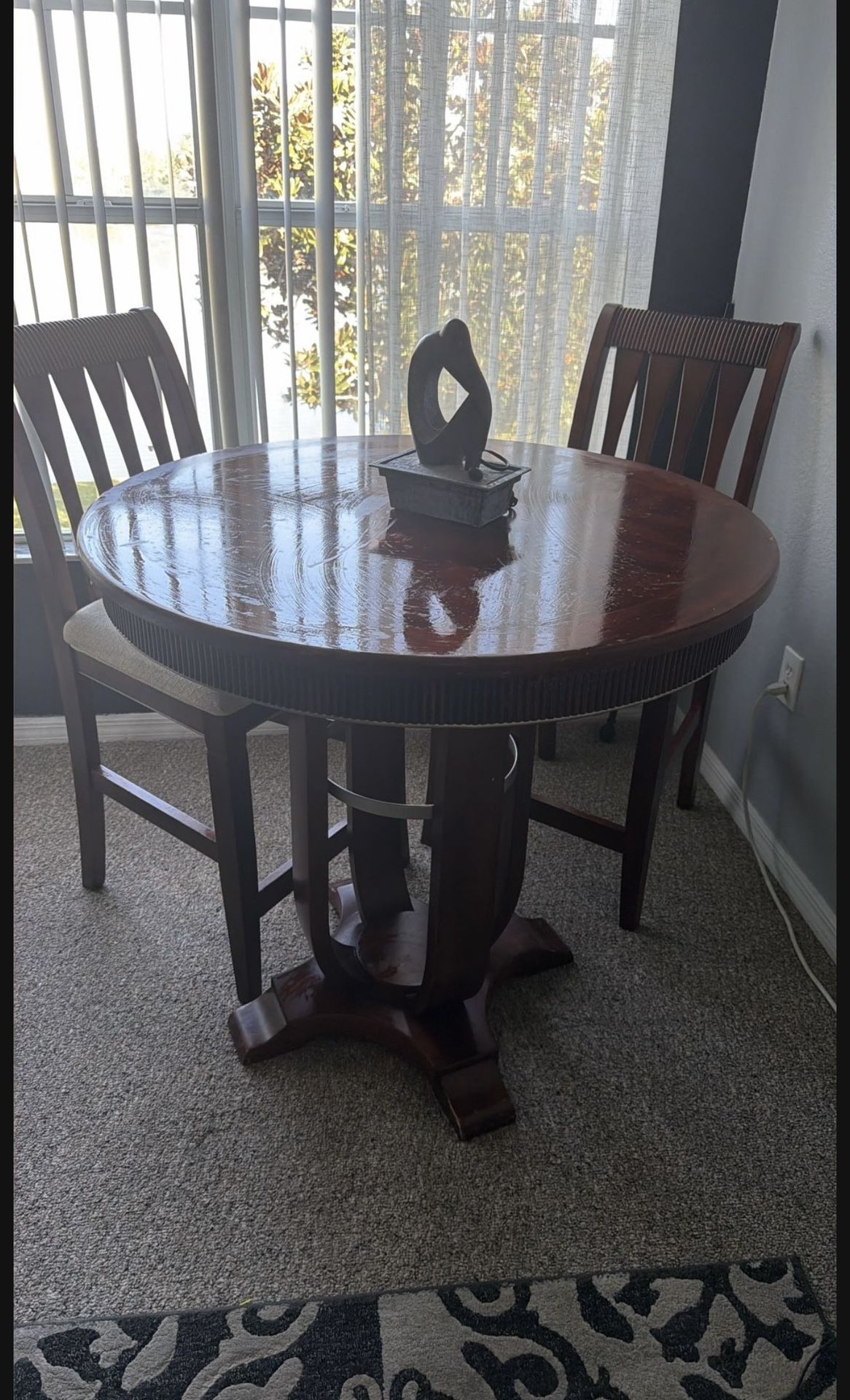 Counter High Solid Wood Table With 2 Chairs