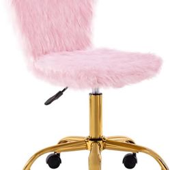 GIA Mid-Back Swivel Adjustable Small Vanity Chair with Faux Fur, Pink