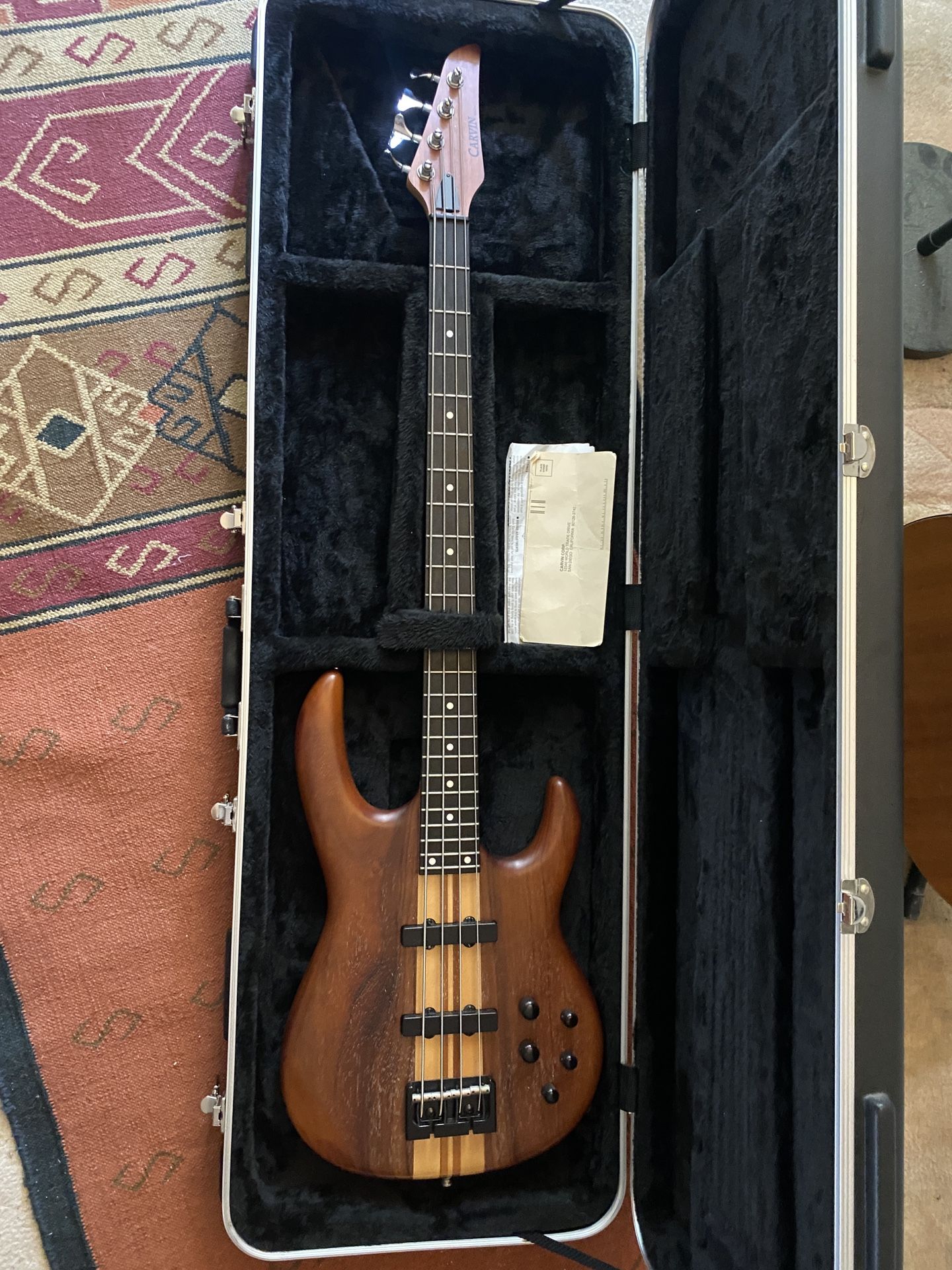 made in USA - 1999 Carvin Koa Neck-through String-through BASS guitar-OHSC