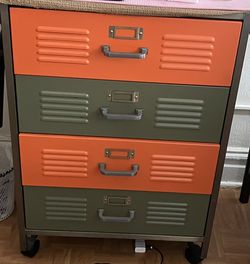 Pottery Barn Rolling Metal Storage Cabinet with Drawers