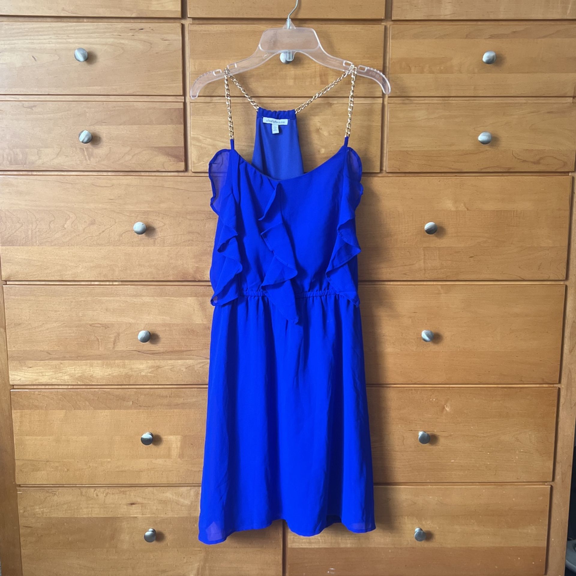 Royal blue dress with gold chain straps. Size XL. Charlotte Russe. Great condition.