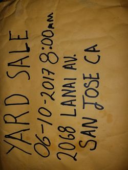 Yard sale 06/10/2017 8:00am - 3:00 pm 2068 lanai av san jose ca