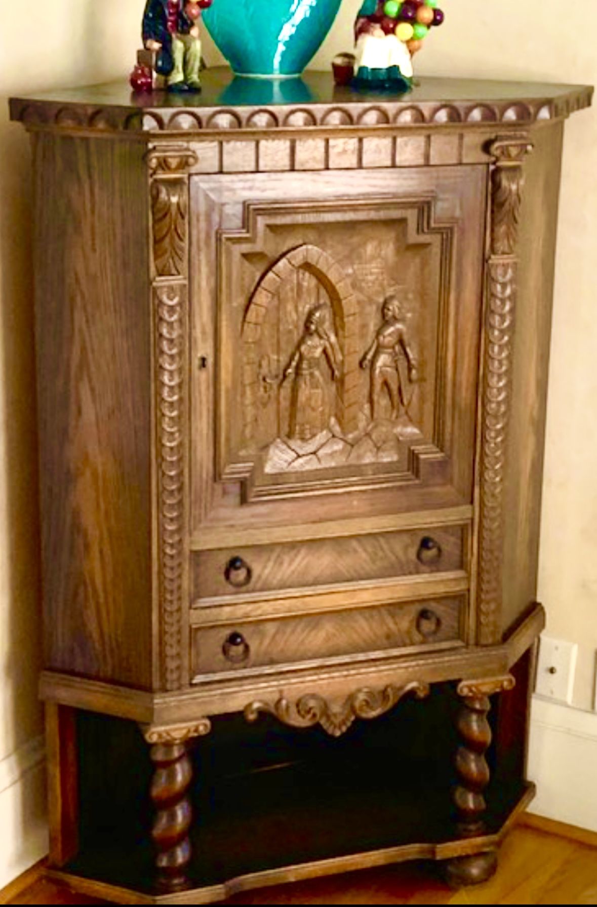 Antique 1800s Carved Corner Cabinet