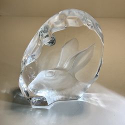 Vintage Argues Rabbit Crystal Sculpture Paperweight Signed, France
