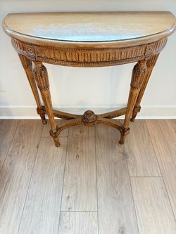 Carved Wood Demilune Console Table