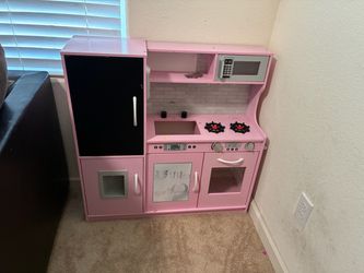 Pink Wooden Kids Play Kitchen Set