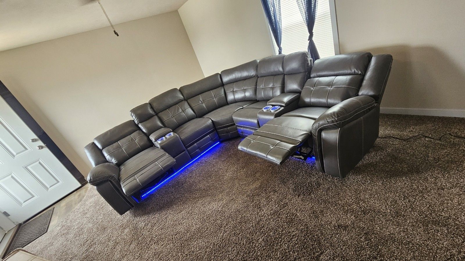 CHARCOAL GREY BRAND NEW POWER RECLINING SECTIONAL WITH LED LIGHTS SAME DAY DELIVERY