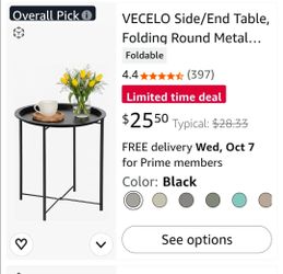 New Side/End Table, Folding Round Metal Anti-Rust and Waterproof Outdoor or Indoor $15
