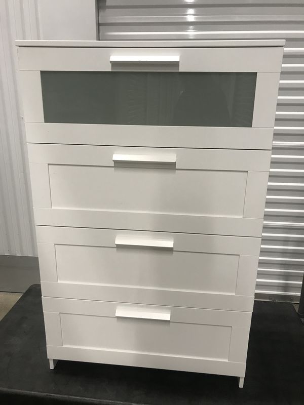 4 Drawer Tall Frosted Glass Dresser White Like New Spotless