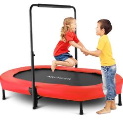 ANCHEER Children's Trampoline, Garden Trampoline for Two Children, Indoor/Outdoor, Foldable with Adjustable Handrail, Parent Child Trampoline, Fitness