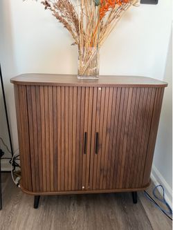 Walnut Accent Cabinet with Sliding Tambour Doors