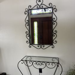Mirror and Two Glass Tables  3 Pieces 