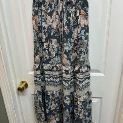 Sienna Sky Maxi Skirt Tiered Ruffled Multicolored Floral Gray Background Size S Good Condition 