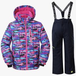 Girls Insulated Ski Jacket Pants Waterproof Snowsuit