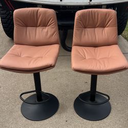 Modern Bar Stools Set of 2, Adjustable PU Leather Swivel Barstools, Counter Stools with Back and Footrest, Counter Height Barstools for Bar, Kitchen, 