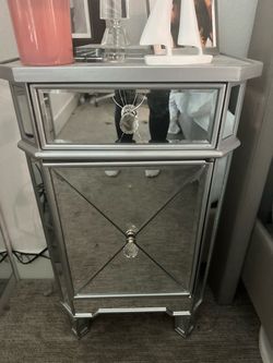 Mirrored Nightstand with Drawer and Cabinet