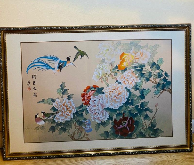 Framed Floral & Bird Artwork